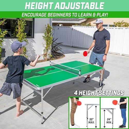 GoSports Mid-Size Table Tennis Table Set for Home & Gym - Green or Blue - 6 x 3 ft - Adjustable Height | GoSports Green