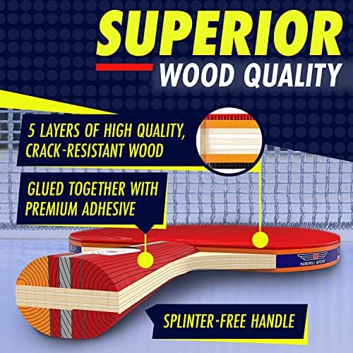 NIBIRU SPORT Professional Ping Pong Paddle Sets for Adults - 4 Player Table Tennis Paddles, Retractable Net and Carry Ba