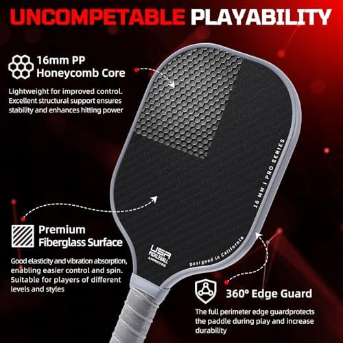 Pickleball Paddles USAPA Approved Lightweight with 4 Balls Traction and Stability California Designed Recycled Material