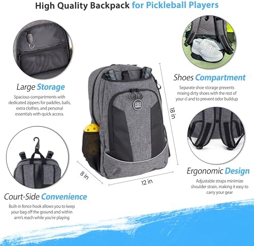 Pickleball Backpack Men Women Flight Level Fits 4 Paddles Shoe Compartment Fence Hook Storage Pockets Water Bottles Pick