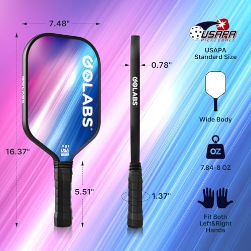 GOLABS PB1 Pickleball Paddles Set of 2 Durable Fiberglass Surface USAPA Approved 8oz Lightweight Comfort Anti-Slip Elong