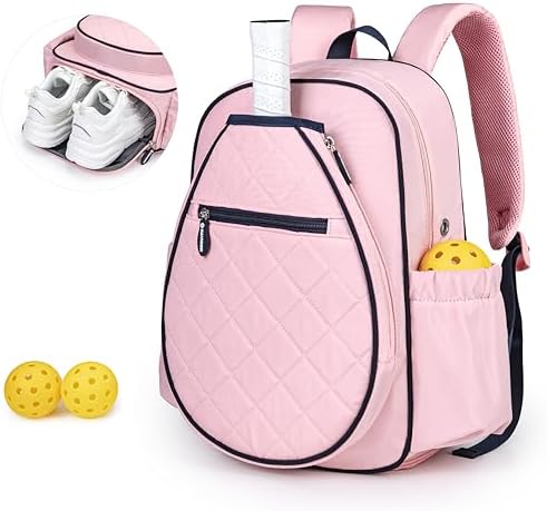 Quilted Pickleball Backpack Women Men Fits 2 to 4 Paddles WaterproofPocket Shoe Compartment