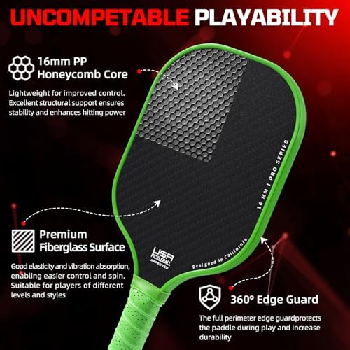Pickleball Paddles USAPA Approved Lightweight with 4 Balls Traction and Stability California Designed Recycled Material