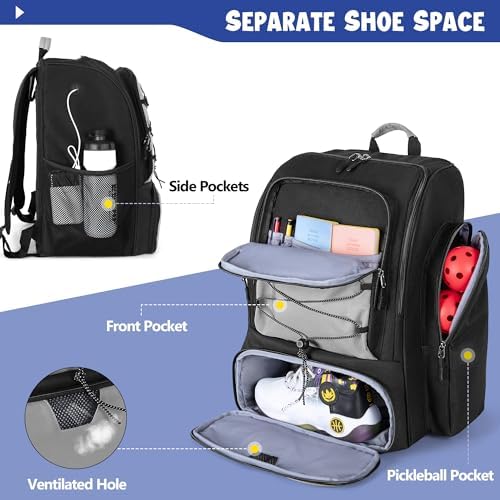 Pickleball Bag for 4 Paddles and Shoe Storage with Fence Hook for Pickleball Lovers | Pickleball Backpack with Shoe Com