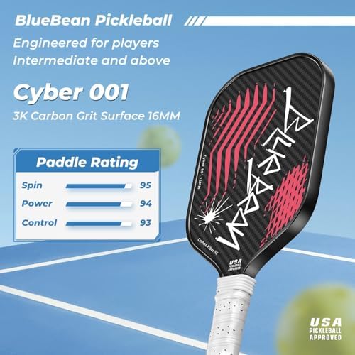 Professional Carbon Fiber Pickleball Paddle - USAPA Approved for Higher Spin & Grit, BlueBean | USAPA Approved Carbon F
