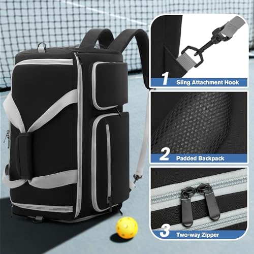 Pickleball Bag Holds 4 Paddles & Accessories, Large Pickleball Backpack with Shoe Compartment, Fence Hooks - Women & Men