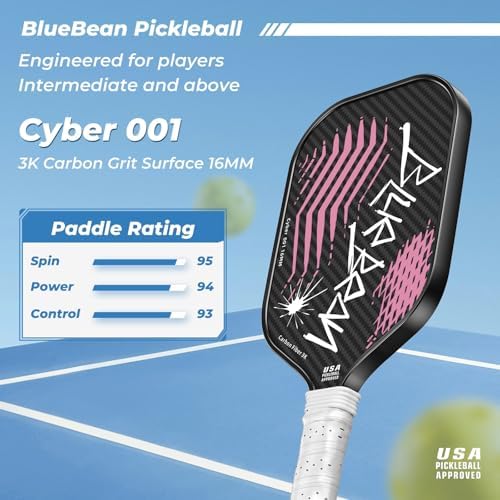 Professional Carbon Fiber Pickleball Paddle - USAPA Approved for Higher Spin & Grit, BlueBean | USAPA Approved Carbon F