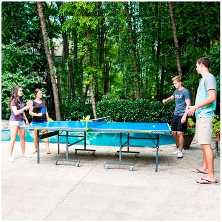 JOOLA Multi Use Outdoor Table Tennis Table - Concrete Wood Look - Indoor Outdoor - Conference Table Dining Table Include
