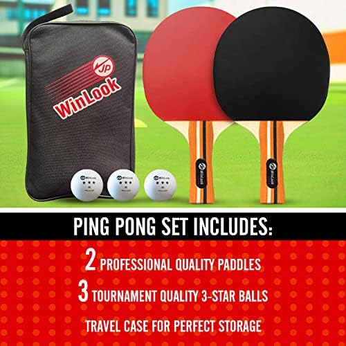 JP WinLook Table Tennis Paddle Set - Professional Case & Balls - For Indoor & Outdoor - Premium Set for Players