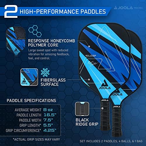 JOOLA Pickleball Paddles Set of 2 - Lightweight, Durable, Beginner-Friendly - Set Includes Balls & Bag - USAP Approved
