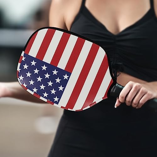 Pickleball Paddle Cover 11.8" L x 9" W American Flag Eagle PatternPU Leather Perfect for Pickleball Players Protection_f