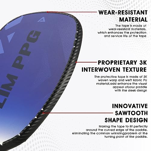 Pickleball Paddle Protection Tape - 3K PU Interwoven Texture - Racket Edge Protection Tape - Fit Perfectly Curved Edge -