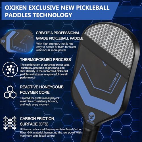 OXIKEN 10/13/16 mm Pickleball Paddles, T700 Carbon Fiber, High Grit & Spin, 5.5” Elongated Handle OXIKEN 10/13/16 mm Pi
