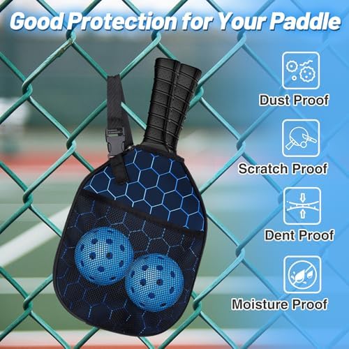 Pickleball Racket Paddle Cover Neoprene Sleeve with Mesh Pocket Portable Lanyard Gifts Pickleball Racket Paddle Cover fo