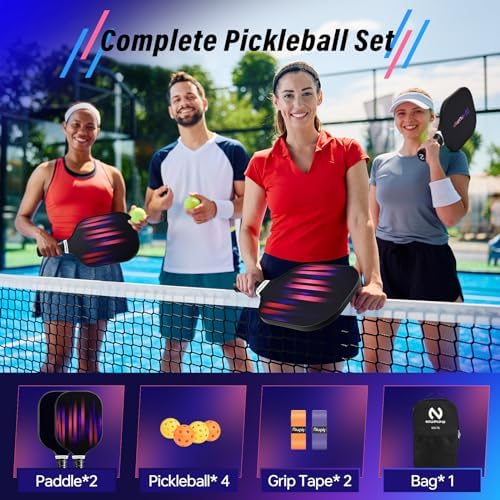 USAPA Approved Graphite Carbon Fiber Pickleball Paddles Set of 4 for Men Women, Polypropylene Honeycomb Core, Cushion |7
