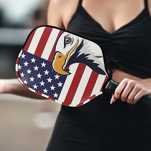 Pickleball Paddle Cover 11.8" L x 9" W American Flag Eagle PatternPU Leather Perfect for Pickleball Players Protection_f