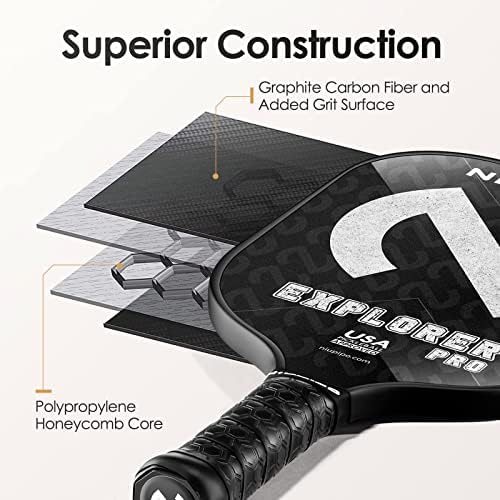 USAPA Approved Graphite Carbon Fiber Pickleball Paddles Set of 4 for Men Women, Polypropylene Honeycomb Core, Cushion |7