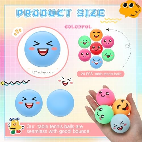ShinyRelief 24 PCS Novelty Face Table Tennis Balls for All Golfers as Christmas Birthday Gift Fun Table Tennis Accessori