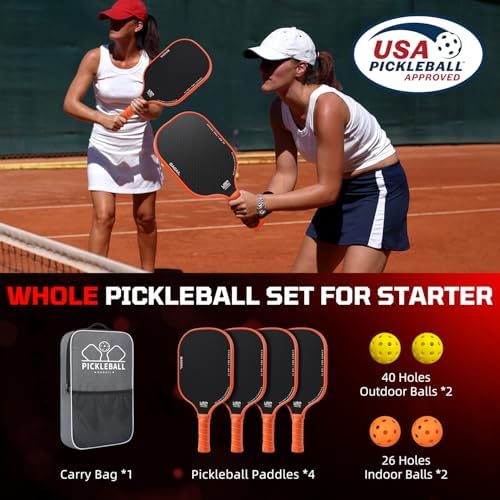 Pickleball Paddles USAPA Approved Lightweight with 4 Balls Traction and Stability California Designed Recycled Material