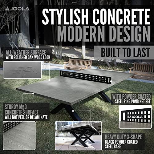 JOOLA Multi Use Outdoor Table Tennis Table - Concrete Wood Look - Indoor Outdoor - Conference Table Dining Table Include