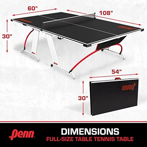 Penn Full Size Table Tennis Table - Easy Setup - Play Anywhere - Compact Storage - 2 Paddles and 2 Balls