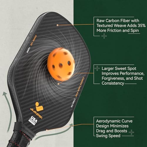 Carbon Fiber Pickleball Paddle for Ultimate Spin & Consistency | 16mm Shark Power Polymer Core Pickleball Paddle | Carb