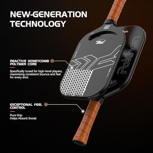 Professional Raw Carbon Fiber Pickleball Paddle for Power & Control, USAPA Approved T300 Pickleball Racket, Polymer Hone