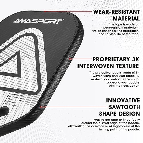 Pickleball Paddle Protection Tape - 3K PU Interwoven Texture - Racket Edge Protection Tape - Fit Perfectly Curved Edge -