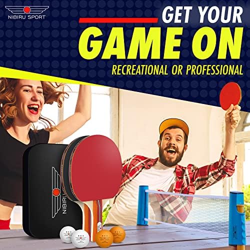 NIBIRU SPORT Professional Ping Pong Paddle Sets for Adults - 4 Player Table Tennis Paddles, Retractable Net and Carry Ba