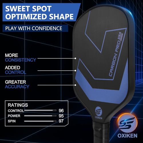 OXIKEN 10/13/16 mm Pickleball Paddles, T700 Carbon Fiber, High Grit & Spin, 5.5” Elongated Handle OXIKEN 10/13/16 mm Pi