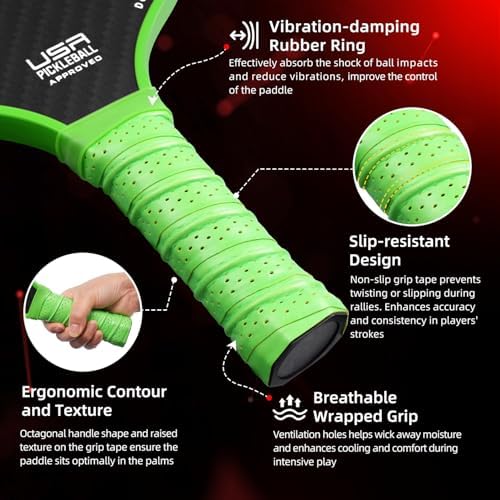 Pickleball Paddles USAPA Approved Lightweight with 4 Balls Traction and Stability California Designed Recycled Material