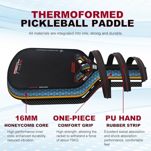 3K Carbon Fiber Pickleball Paddle T700 for Competitive Players in USA APA Approved | Aerodynamic Throat Edgeless 16MM T