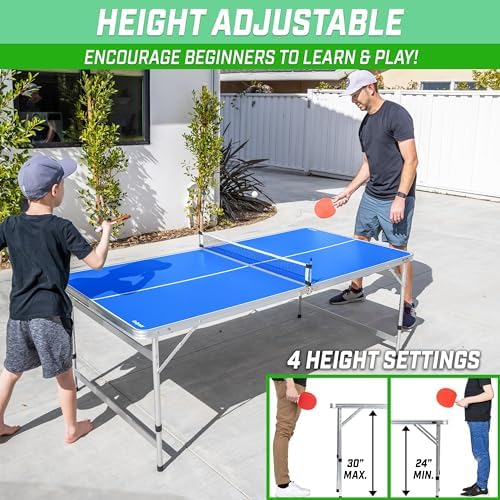 GoSports Mid-Size Table Tennis Table Set for Home & Gym - Green or Blue - 6 x 3 ft - Adjustable Height | GoSports Green