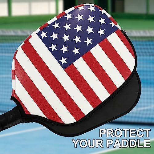 Pickleball Paddle Cover 11.8" L x 9" W American Flag Eagle PatternPU Leather Perfect for Pickleball Players Protection_f