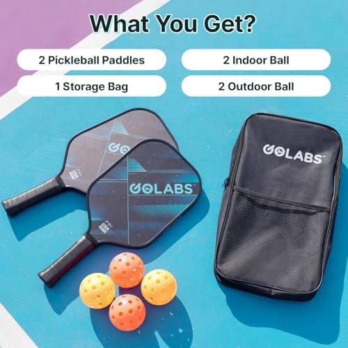 GOLABS PB1 Pickleball Paddles Set of 2 Durable Fiberglass Surface USAPA Approved 8oz Lightweight Comfort Anti-Slip Elong