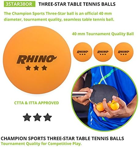 Champion Sports 3 Star Table Tennis Ball Pack - Tournament Size Orange Ping Pong Balls, 38 Set | CTTA and ITTA Approved