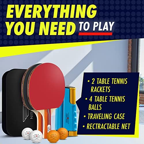 NIBIRU SPORT Professional Ping Pong Paddle Sets for Adults - 4 Player Table Tennis Paddles, Retractable Net and Carry Ba