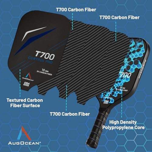 Carbon Pickleball Paddle Set Pro for Pickleball Players,High Grit and Spin 3K Raw Carbon Fiber Surface,Pickleball T700SC