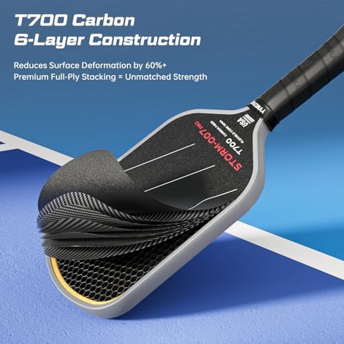 Pickleball Paddle T700 Raw Carbon Fiber Surface 16mm STR-Core Power Polymer Core Premium Pickle Ball Racket USAPA Approv