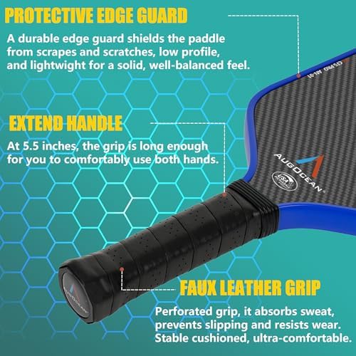 Carbon Pickleball Paddle Set Pro for Pickleball Players,High Grit and Spin 3K Raw Carbon Fiber Surface,Pickleball T700SC