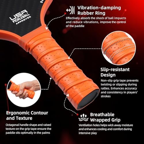 Pickleball Paddles USAPA Approved Lightweight with 4 Balls Traction and Stability California Designed Recycled Material