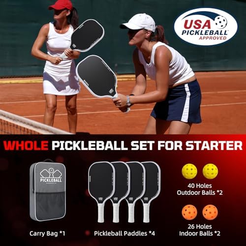 Pickleball Paddles USAPA Approved Lightweight with 4 Balls Traction and Stability California Designed Recycled Material