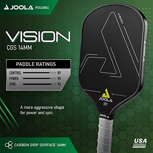 JOOLA Vision Pickleball Paddle - Maximum Spin and Control with Textured Carbon Grip | Polypropylene Honeycomb Core | Ava
