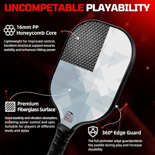 Pickleball Paddles USAPA Approved Lightweight with 4 Balls Traction and Stability California Designed Recycled Material
