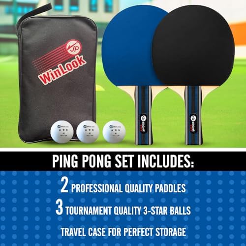 JP WinLook Table Tennis Paddle Set - Professional Case & Balls - For Indoor & Outdoor - Premium Set for Players