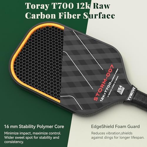 Pickleball Paddle T700 Raw Carbon Fiber Surface 16mm STR-Core Power Polymer Core Premium Pickle Ball Racket USAPA Approv