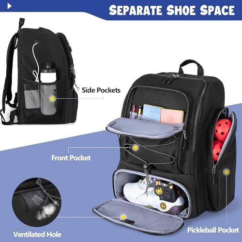 Pickleball Bag for 4 Paddles and Shoe Storage with Fence Hook for Pickleball Lovers | Pickleball Backpack with Shoe Com