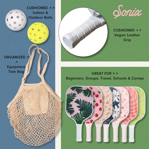 Sonix USAPA Approved Pickleball Paddles Set of 2 for Adults | Fiberglass Surface Pickleball Set with 2 Rackets, 4 Balls,