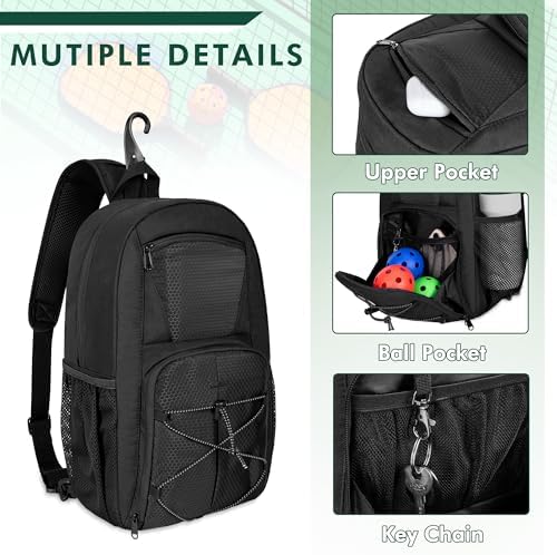 Pickleball Sling Bag for 4 Paddles, Pickleball Crossbody Backpack with Multiple Pockets and Hanging Fence Hook for Men a
