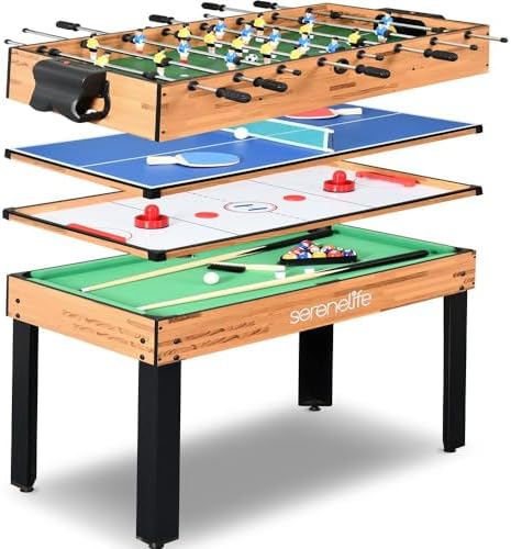 SereneLife Multi Game Table, 48" Sports Arcade Games, Pool Billiards, Soccer Foosball, for Family and Kids